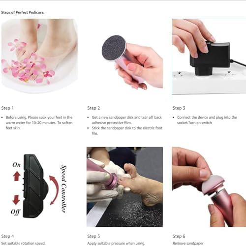Electric Callus Remover, Ravifun Foot File Grinder Tool with Speed Controller and 60pcs Replacement Sandpaper Disk for Men Women Dead Dry Crack Skin Calluses