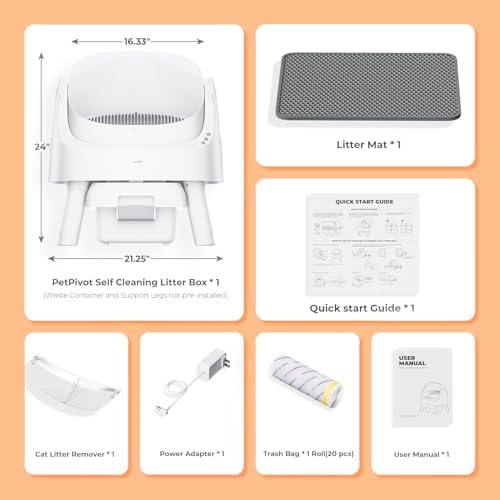 Autoscooper 11 Open-Top Self Cleaning Cat Litter Box, Automatic Cat Litter Box for Multiple Cats with Trash Bags and Litter Mat Included, White