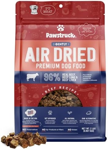 Pawstruck All Natural Air Dried Dog Food with Real Beef, Grain-Free, Made in USA, Non-GMO & Vet Recommended, High Protein Limited Ingredient Full-Feed for All Breeds & Ages, 2lb Bag
