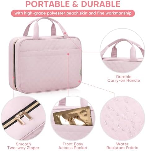 Travel Toiletry Bag for Women, Portable Makeup Cosmetic Bag with Hanging Hook, Travel Essentials 3 in 1 Packing Organizer Travel Bag for Accessories, Shampoo, Full-size Container, Toiletries
