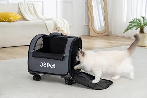 JoPet Pet Bag Carrier with Wheels, Pet Backpack with Wheels, Small Dog Carrier, cat Carrier, Detachable Wheels, Travel Bag, Pet Trolley, Soft Sided Carrier with Wheels, Foldable Carrier (Oat Grey)