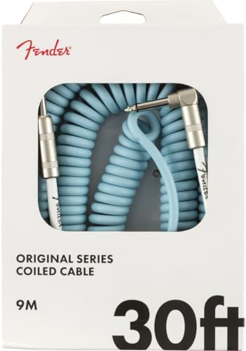 Fender Original Series Coiled Instrument Cable, Guitar Cable, Guitar Accessories, Straight/Angle, Daphne Blue, 30ft