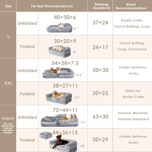 EHEYCIGA Foldable Human Dog Bed, Orthopedic Memory Foam Human Sized Dog Bed, Waterproof Pet Bed for People, Faux Fur Pet Couch for Adult, Grey, 72"x44"x11"