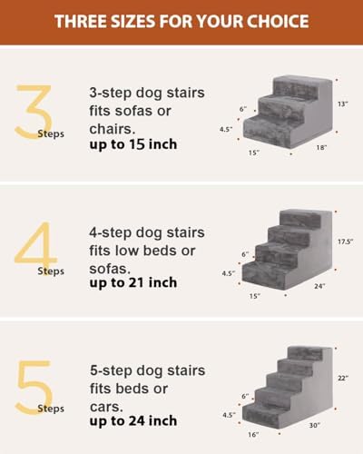 Dog Stairs for Small Dogs,17.5" 4-Step Pet Stairs for High Beds and Couches,Dog Steps with Non-Slip Bottom and High-Density Foam Indoor Outdoor,Grey
