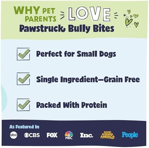 Pawstruck Natural 1–4" Bully Stick Bites for Small Dogs and Puppies – Single Ingredient, Digestible, Rawhide-Free, High-Protein Chew Treat Bones – 8 oz Bag – Packaging May Vary