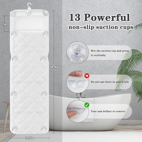 Full Body Bath Pillow, Spa Bath Pillows for Tub Neck and Back Support, Luxury Bath Tub Pillow with Laundry Bag, Bathtub Accessories for Women Relaxing