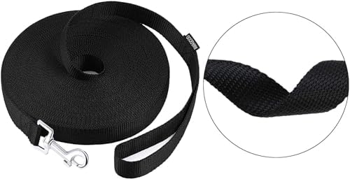 AMAGOOD Dog/Puppy Obedience Recall Training Agility Lead-15 ft 20 ft 30 ft 50 ft Long Leash-for Dog Training,Tie Out,Play,Safety,Camping (20Feet x 1Inch, Black)