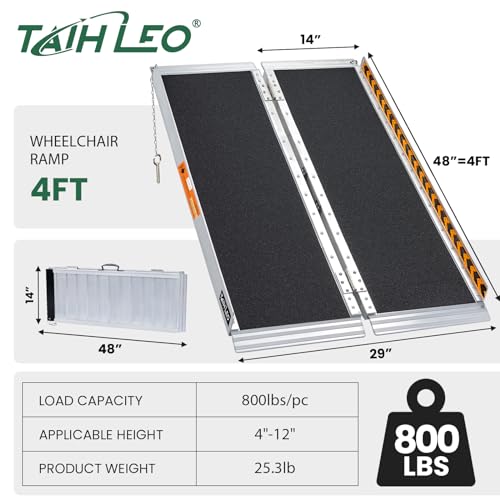 TaiH Leo 4FT Wheelchair Ramp, 48" L x 29" W Threshold Ramp, 800 LBS Capacity Wheel Chair Ramp, Portable Wheelchair Ramp Scooter Ramp, for Home, Steps, Stairs, Doorways, Curbs