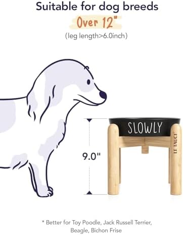 Ceramic Slow Feeder Dog Bowls Elevated, 3 Cups Raised Dog Bowl with Wooden Stand for Medium Large Breed, Dog Dishes to Slow Down Eating, Puzzle Dog Food Bowl,Black