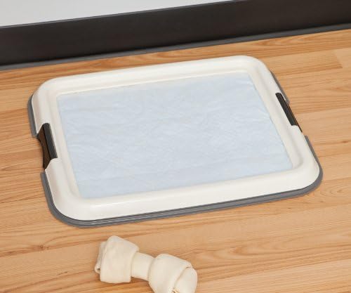 IRIS USA Pee Pad Holder, Small Puppy Pad Holder, Secured Latches, Non-Skid Rubber Feet, High Polish Finish for Easy Cleaning, Leak Protection Indoor Potty Tray, Fits 14"x17" Pad or Larger, Dark Gray