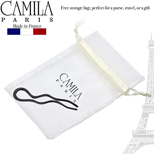 Camila Paris CP3285 French Twist Stick Hair Fork, Large Wavy U Shaped Hair Pin Clip for Spiral Updo and Bun, Black, Fashion Flexible Durable Styling Hair Accessories for Women, Made in France