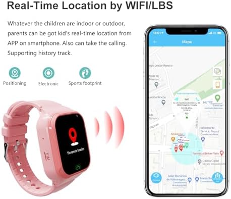 4G Kids Smart Watch - Boys Girls GPS Tracker Kids Smartwatches Phone Watch Video Call SOS Alarm Voice Chat and Touch Screen Game Real Time Tracking Smartwatch for Age 3-12 (Pink)