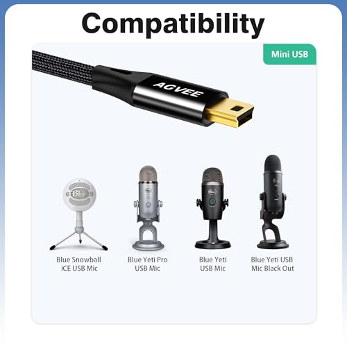 AGVEE 2 Pack 6.6ft USB Cable for Blue Yeti Microphones & Blue Snowball iCE Mic, Replacement Power Cord for Blue Yeti USB Microphone Blackout Edition & HyperX Quadcast, Black