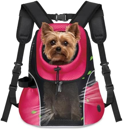 WOYYHO Pet Dog Carrier Backpack Small Dog Front Backpack Ventilated Mesh Dog Travel Back Pack with Safety Belt for Travel Hiking Cycling Outdoor Use (M (5-9 lbs), Rethink Pink)