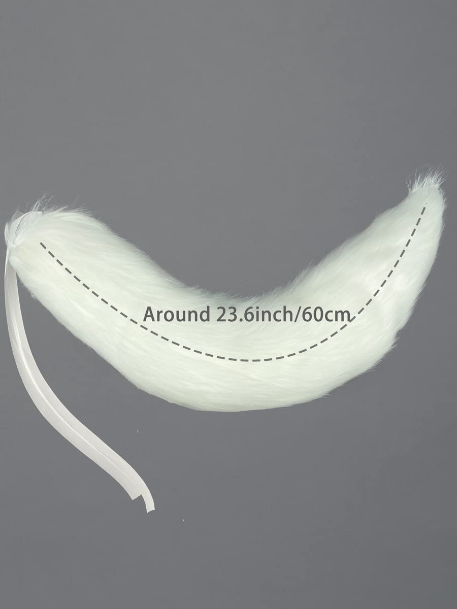 CoFoWo Handmade White Wolf Ears and Tail Set,Animal Tail and Ears set,Cosplay accessory, Halloween Christmas Fancy Party Furry Costume, Funny Gifts