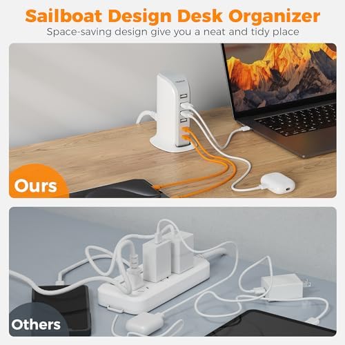 USB Charging Station for Multiple Devices, TESSAN USB C Charger Block for iphone13/14/15, Tablet, Earphone with 6 Ports Charging Tower for Home Office Travel Accessories