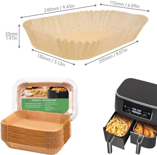 Air Fryer Liners 200pc, Disposable Air Fryer Paper Liners High Temperature Resistant, Rectangle Air Fryer Parchment Liner 9Qt, Airfryer Liner Baking Paper for Ninja DZ201, Air Fryer Accessories