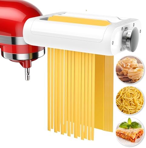 Pasta Maker 3-in-1 Attachment for KitchenAid Stand Mixers, Including Fettuccine and Spaghetti Cutter, Pasta Sheet Roller, Pasta Maker Accessories and Cleaning Brush