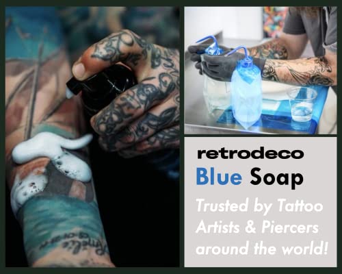 RetroDeco Ultra Concentrated 16.9oz Tincture of Blue Tattoo Soap USP: Makes 1.3 Gallons of Blue Soap with XL 16.9oz Squeeze Bottle For Skin and Piercings, Better Than Green Soap