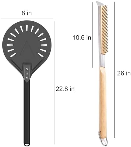 Pizza Oven Accessories Kit w/Pizza Oven Brush & Stone Scraper, 8 inch Pizza Turning Peel - Tools & Supplies Set - Compatible with Outdoor Ooni, Gozney, Ninja, Solo Ovens