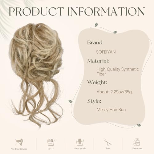 SOFEIYAN Claw Clip Messy Bun Hair Piece Curly Wavy Hair Bun Clip in Claw Chignon Ponytail Extensions Synthetic Tousled Updo with Tendrils Hairpieces Accessories Scrunchies for Women, Dark Blonde Mix