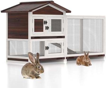 GOJOOASIS Rabbit Hutch Indoor Bunny Cage Outdoor Weatherproof Bunny House Wooden 60" Large Guinea Pig Cages Chicken Coop w/ 3 Pull Out Trays & 4 Access Doors (60" A)