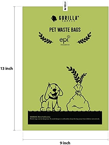 GORILLA SUPPLY Dog Poop Waste Bags with Dispenser and Leash Tie, 9" x 13", Green, 1000 Count