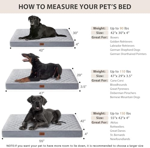 WNPETHOME Orthopedic Dog Beds for Large Dogs, Extra Large Waterproof Dog Bed with Removable Washable Cover & Anti-Slip Bottom, Egg Crate Foam Pet Bed Mat, Multi-Needle Quilting XL Dog Crate Bed