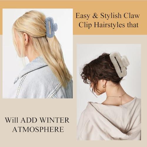 Ahoney 5 Inch Fuzzy Hair Claw Clips Extra Large Claw Clips Big Hair Clips for Thick Long Hair, Strong Hold Non-slip Jumbo Jaw Clips, Hair Accessories for Women (Warm)