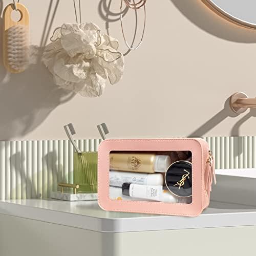 LETGO Clear Makeup Bags, TSA Approved Toiletry Bag with Zipper, Clear Makeup Organizer Fit Carry-on Travel Car Accessories Essentials,Portable Travel Pouch for Women Men (Pink)