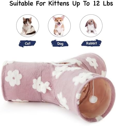 Tempcore Flannel Pet Cat Tunnel Tube Cat Toys 3 Way Collapsible, Cat Tunnels for Indoor Cats,Kitty Tunnel Bored Cat Pet Toys Peek Hole Toy Ball Cat, Puppy, Kitty, Kitten, Rabbit Daisy Burlwood