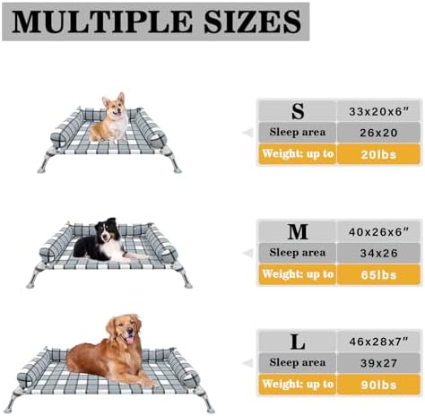 Elevated Raised Dog Bed Cot - Cooling Raised Dog Bed with Bolster Portable Washable Pet Cot Bed with Metal Frame Dog Hammock Bed for Indoor & Outdoor Medium
