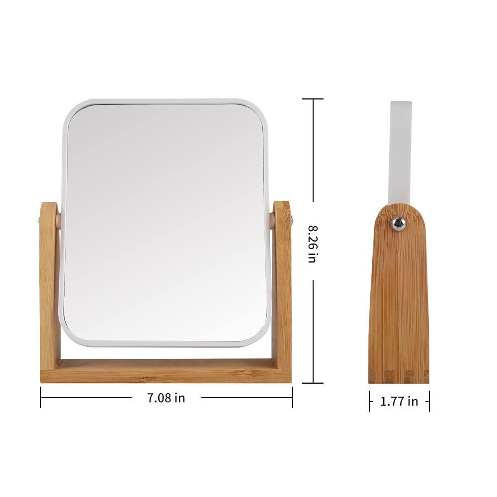 Makeup Mirror with Natural Bamboo Stand, 1X/3X Magnification Double Sided 360 Degree Swivel Magnifying Mirror,Vanity Table,Office Desk,Room Decor, Beauty Gifts(Square)