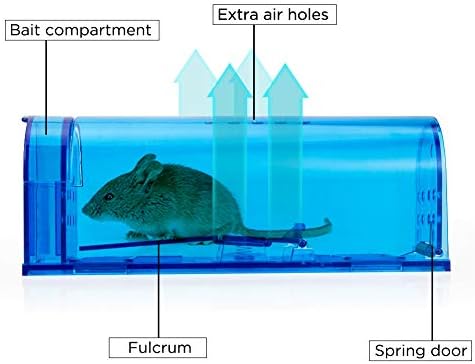 Humane Mouse Trap | Catch and Release Mouse Traps That Work | Mice Trap No Kill for mice/Rodent Pet Safe (Dog/Cat) Best Indoor/Outdoor Mousetrap Catcher Non Killer Small Capture Cage (Blue)