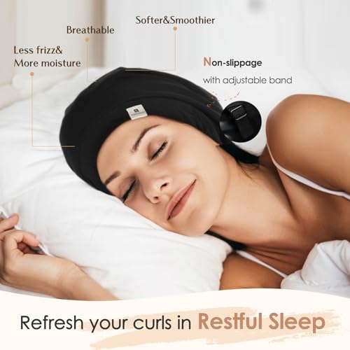 YANIBEST Slouchy Beanie Hat Satin Lined Sleep Cap Satin Bonnet Chemo Headwear Caps for Women and Men Pure Black