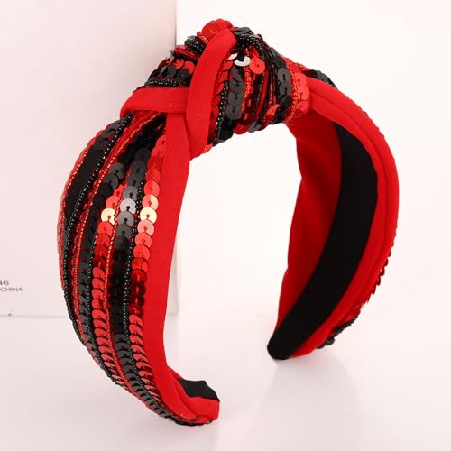 Game Day Knotted Headband Sequin Beaded Football Headband Game Day Sports Wide Top Knot Head Band Hair Accessories Gift