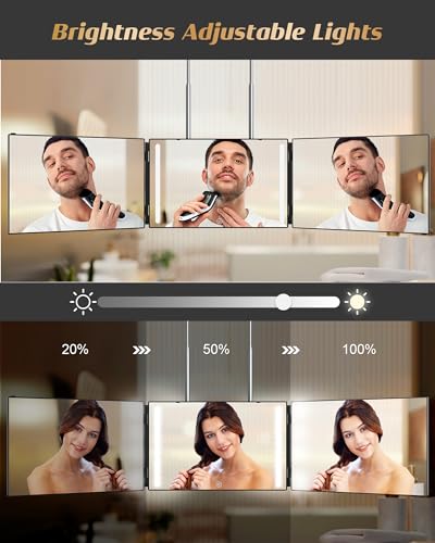 JUSRON 360 Viewing Angle Self Hair Cutting Mirror, Clear Anti-Fog HD Glass (Black with LED with Accessories)