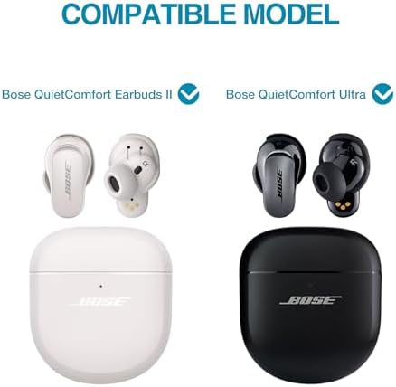SURITCH Protective Case for Bose QuietComfort Earbuds II 2022 / QuietComfort Ultra 2023, Shockproof Case Cover for Bose QC ii 2 Charging Case Accessories with Carabiner, White