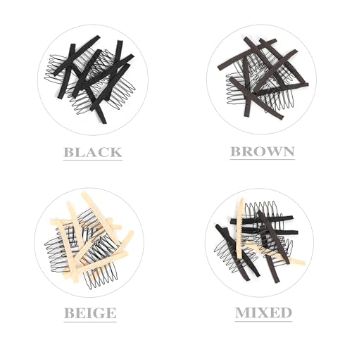 100 Pieces Wig Combs Wig Clips Wig Combs to Secure Wig 7-teeth Wig Accessories Tools For Making Wig Caps Wig Comb (Brown,100 Pcs)