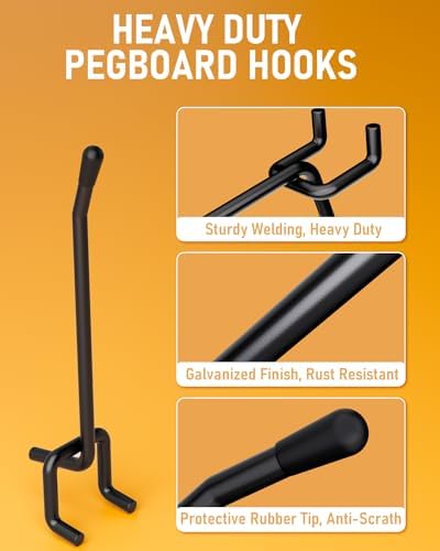 INCLY 60 Pack 4 Inch Black Pegboard Hooks, 1/4" Heavy Duty Peg Board Shelving Hooks Accessories, Peg Board Tool Hangers Only Fit 1/4" Pegboard Hanging Tools Garage, Craft Organizing, Kitchen, Store