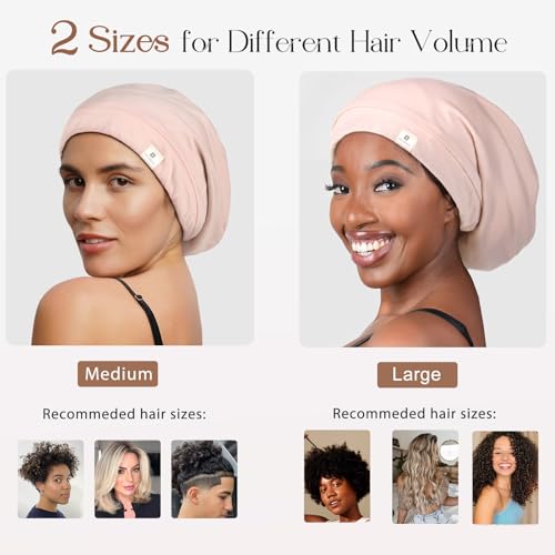 YANIBEST Slouchy Beanie Hat Satin Lined Sleep Cap Satin Bonnet Chemo Headwear Caps for Women and Men Pink