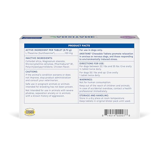 Virbac ANXITANE® Chewable Tablets, Medium/Large Dog, 100 mg, 30 Count