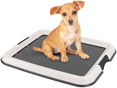 IRIS USA Pee Pad Holder, Small Puppy Pad Holder, Secured Latches, Non-Skid Rubber Feet, High Polish Finish for Easy Cleaning, Leak Protection Indoor Potty Tray, Fits 14"x17" Pad or Larger, Dark Gray