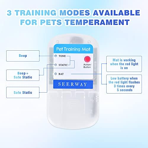 SEERWAY Scat Pet Shock Mat Indoor, Safe Shock Training Pads for Dogs and Cats, Electric Repellent Mat Keeps Pets Off windowsill and Narrow Area, 3 Training Modes, 46"x 3" Strip, Battery Operated