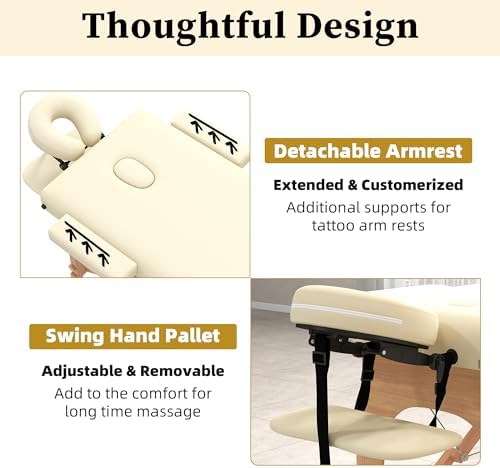 civama Massage Table Massage Bed Portable, 29 LBs Light Weight Foldable Tattoo Facial Care Spa Lash Bed Aluminum Frame with Accessories Carrying Bag, Beige