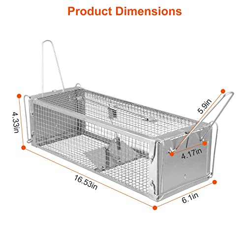 KOCASO Humane Rat Trap, Large 2-Door Mouse Trap That Work for Indoor Home and Outdoor, Catch and Release Live Animal Trap Cage for Squirrel Mice Gopher Vole Chipmunk Raccoon Rodent Rabbit Groundhog
