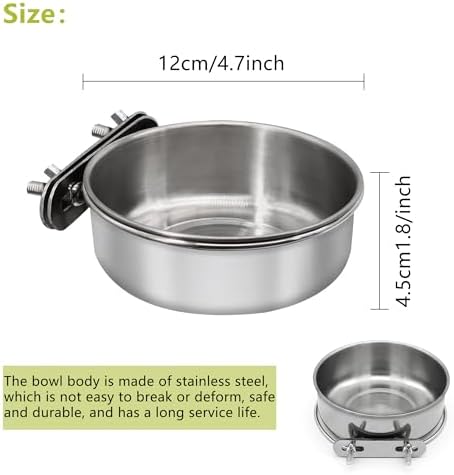 4 Pcs Medium Bird Feeding Dish Cups,Parrot Food Bowl Cage with Clamp Holder Stainless Steel,Birdcage Coop Water Feeder for Cockatiel Parakeet Macaw Finches Lovebirds Small Animals (4 Pack, M)