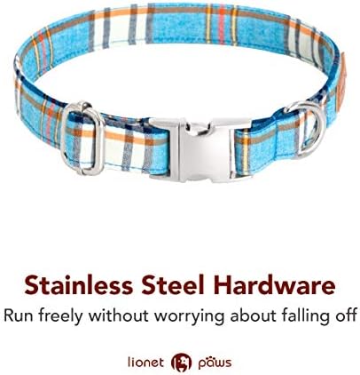 Lionet Paws Boy Dog Collar with Bowtie, Comfortable Adjustable Cute Blue Plaid Bow Tie Collar for Male Puppies and Cats Gift, XS, Neck 8-12 inches
