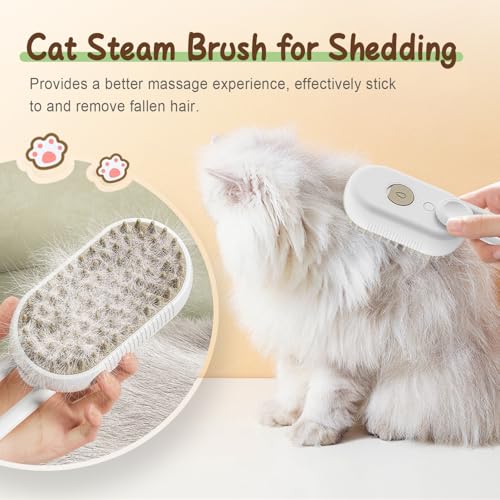 2025 New Comb for Cats Dogs, 3 in 1 Steam Cat Brush Cat Steam Brush for Shedding & Grooming, Self Cleaning 3 in 1 Pet Brush Pet Grooming Brush with Spray (Khaki+White)