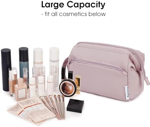 Narwey Large Makeup Bag Women Wide-open Make up Bag Travel Cosmetic Bag Organizer Toiletry Bag for Cosmetics Toiletries Accessories (Dusty Rose)